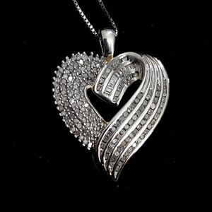 Channel Set Sparkling Diamond Heart Pendant Necklace 19"